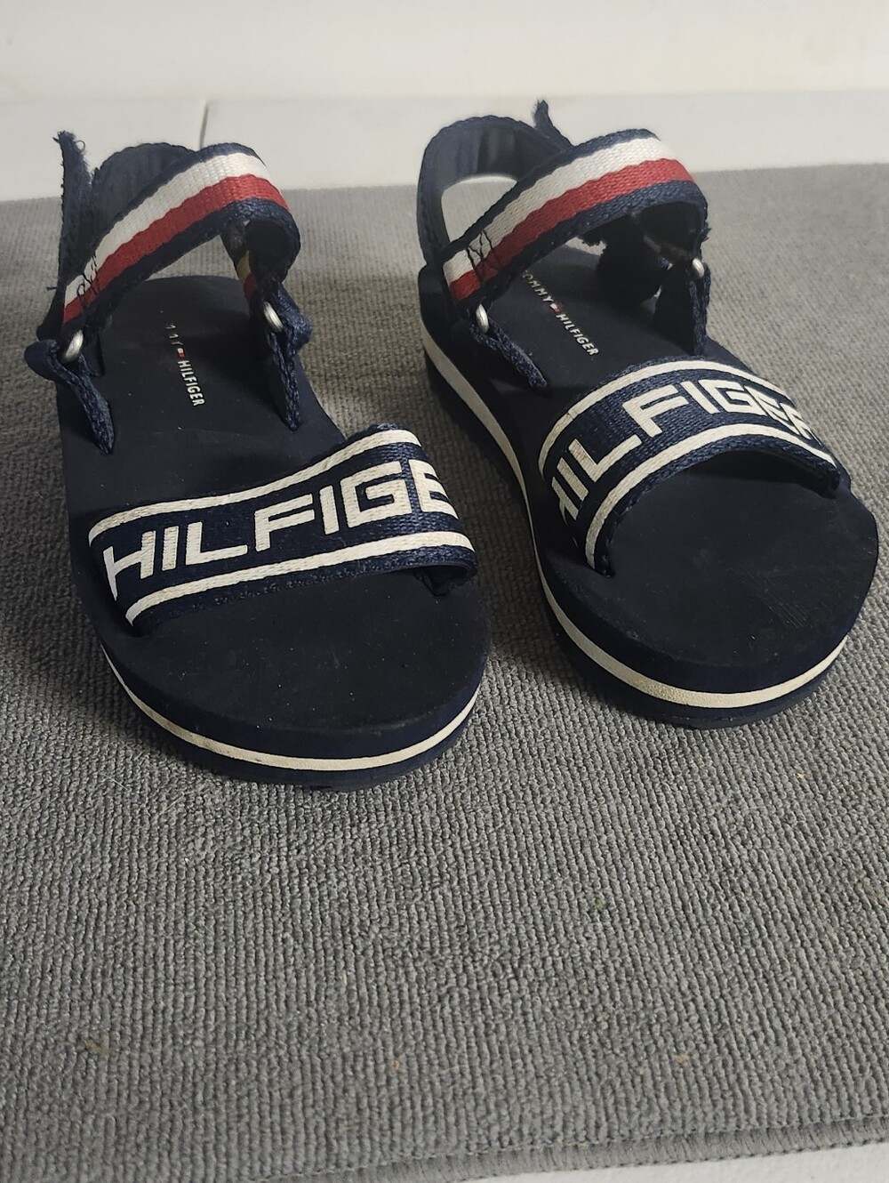Tommy Hilfiger Navy Kids' Logo Strap Sandals with Red & White Accents